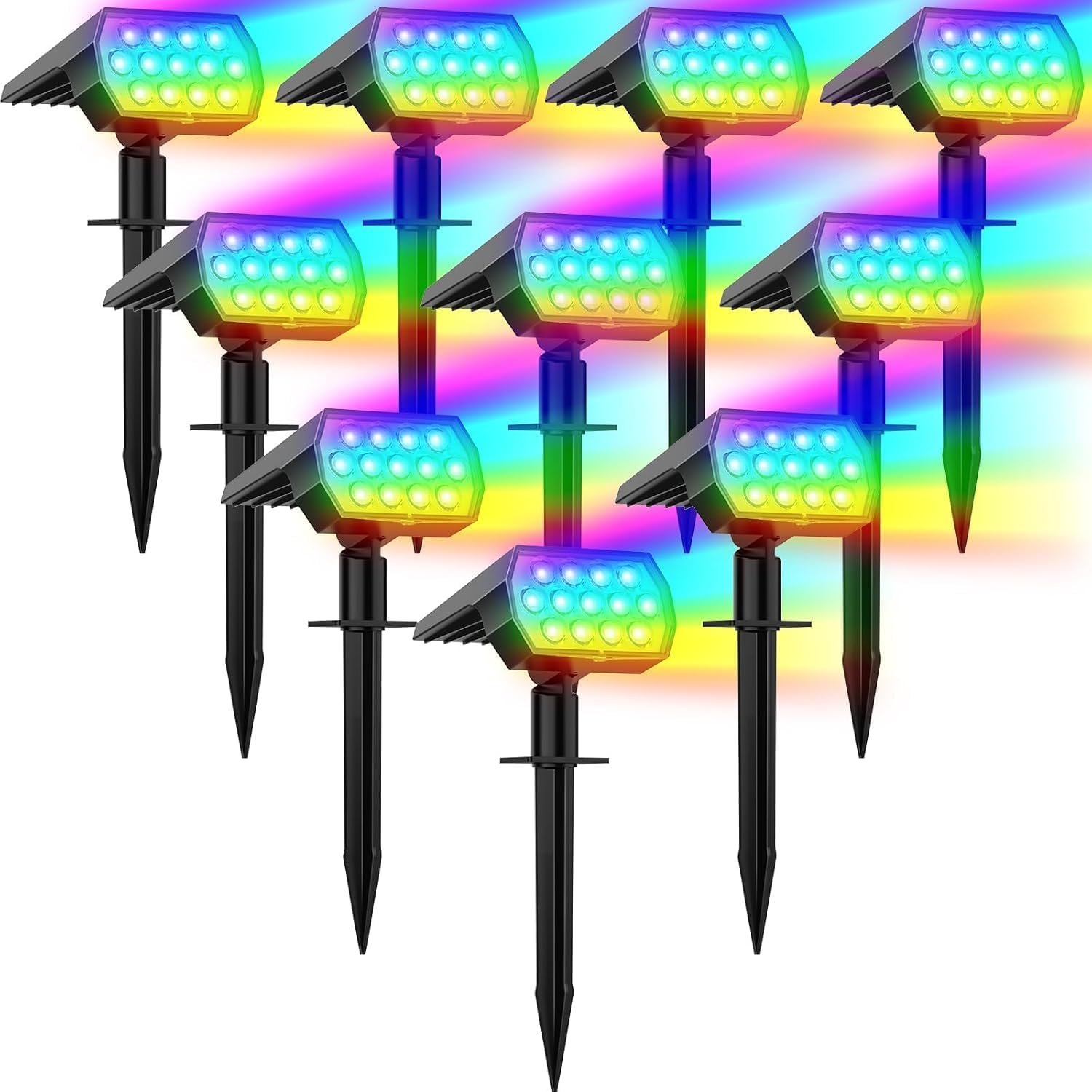 WELALO Color Changing Solar Lights Outdoor IP68 Waterproof, RGB, 10 Pack