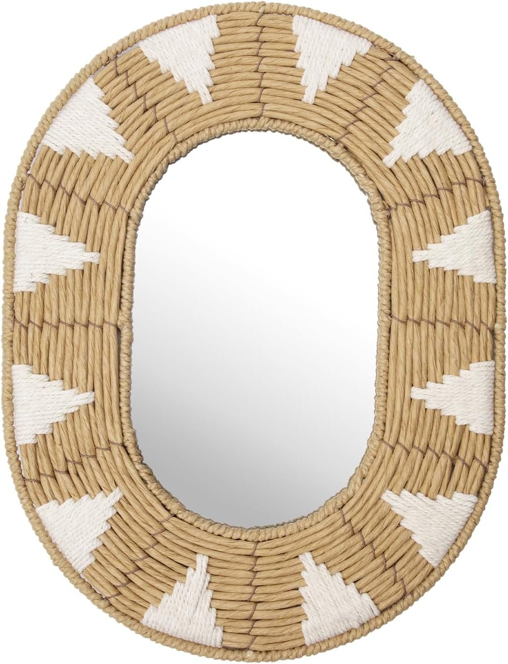 Briful Bohomain Wall Mirror Oval Decorative Mirror Seagrass Wall-Mounted Mirror Farmhouse Home Décor, Hanging Wall Art for Living Room Bedroom Dining Room, Size-16.54”x12.6”