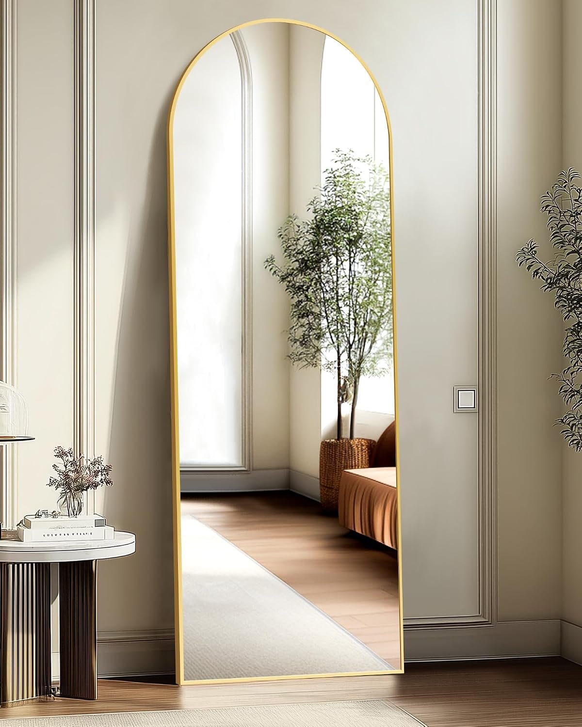 Arched Full Length Mirror, 56″x15″ Standing Body Mirror for Wall, Gold