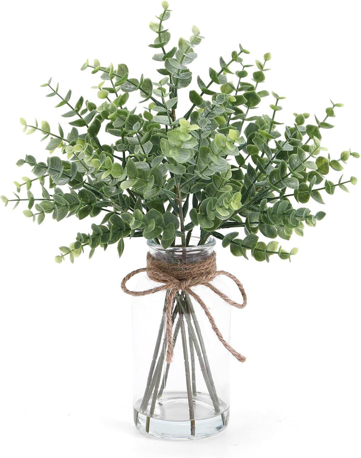Coferset Eucalyptus Stems in Glass Vase with Faux Water, Sage Green