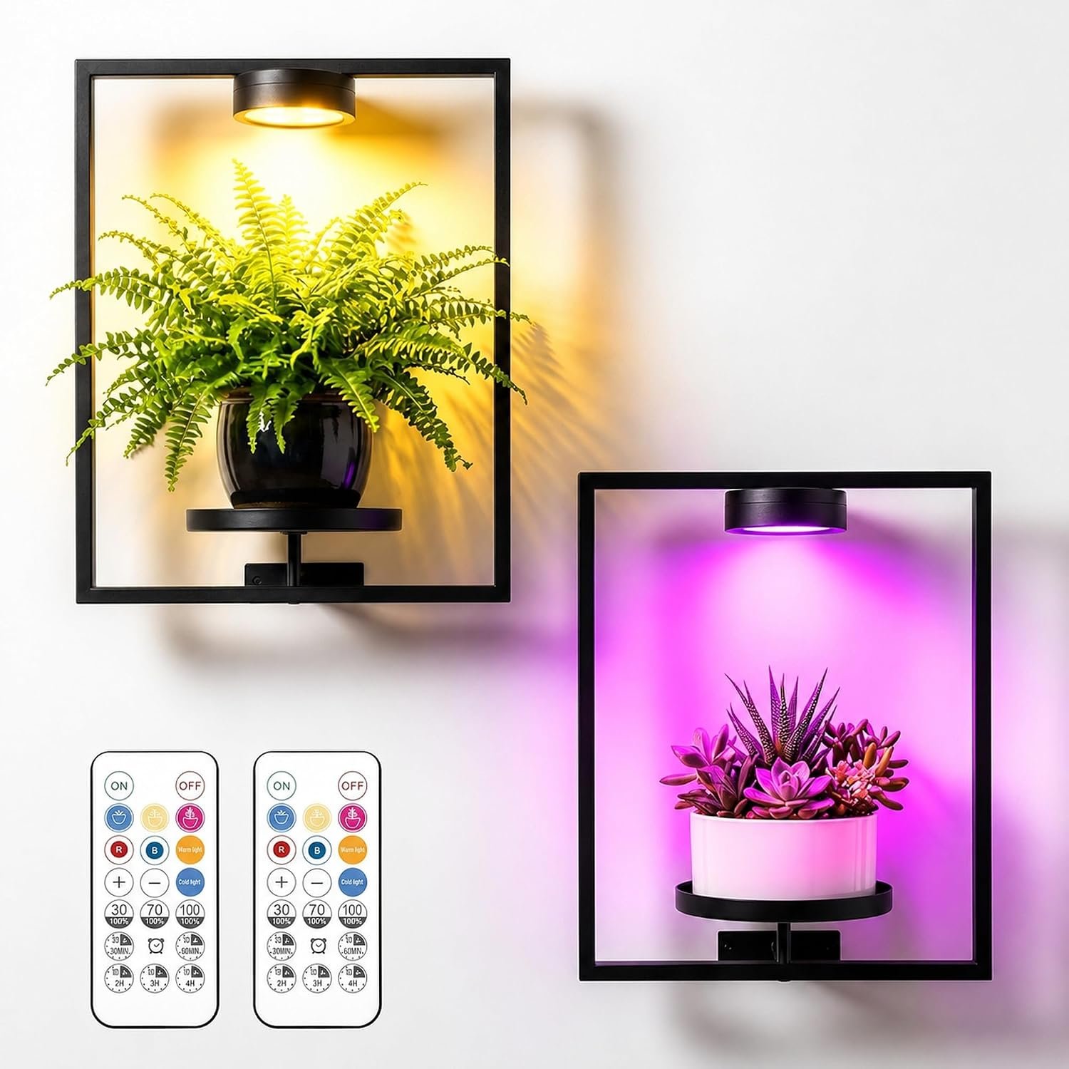 2 Pcs Wall Plant Holder with Grow Light, Plant Picture Frame Holder Indoor