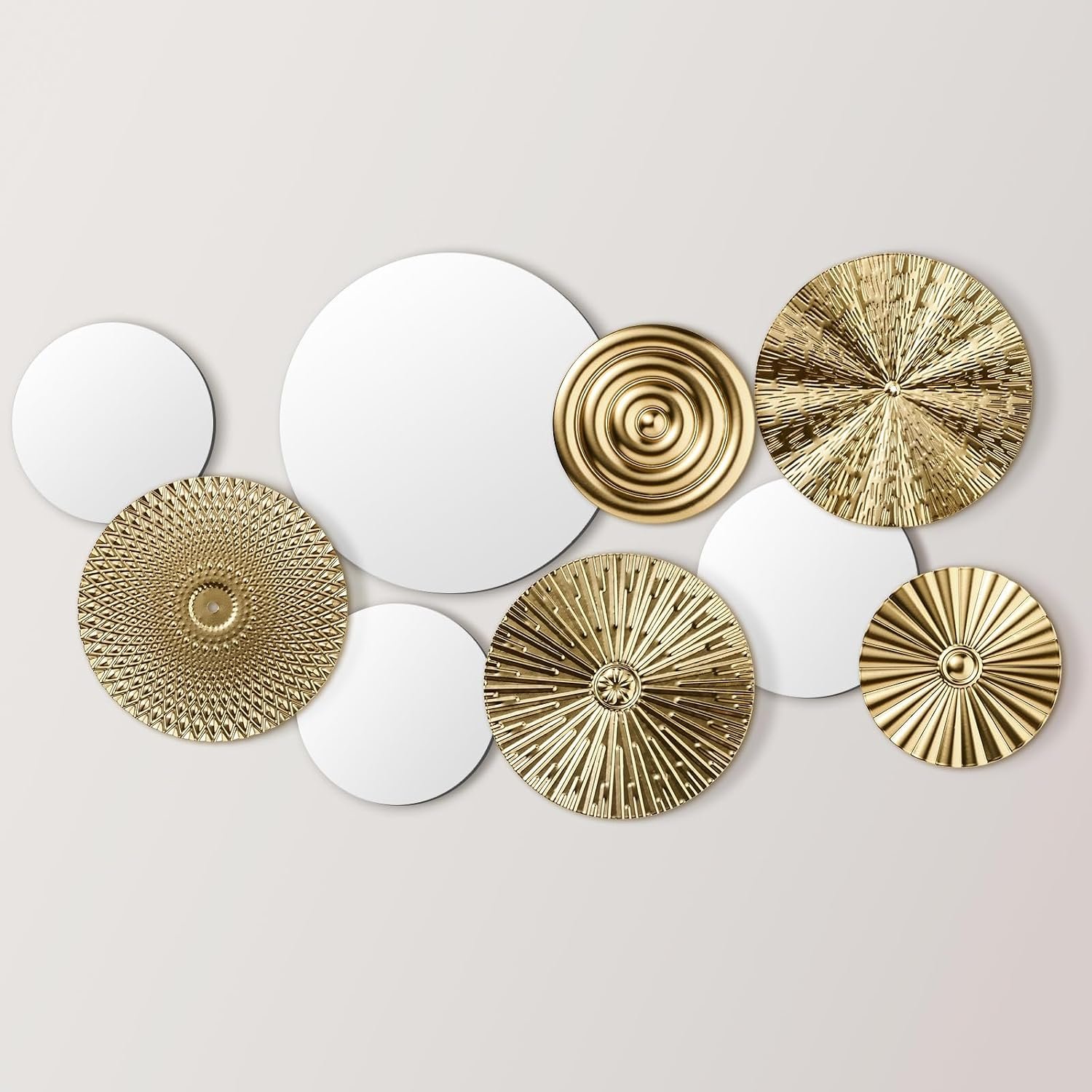 Blulu 9 Pcs Gold Mirror Wall Decor Metal Round