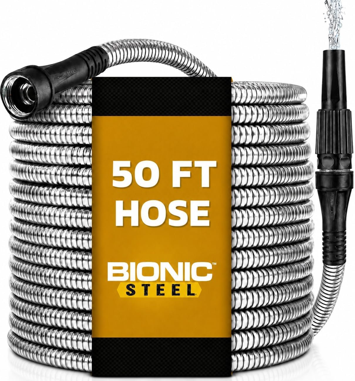 BIONIC STEEL 50 Ft Metal Garden Hose with Sprayer Nozzle