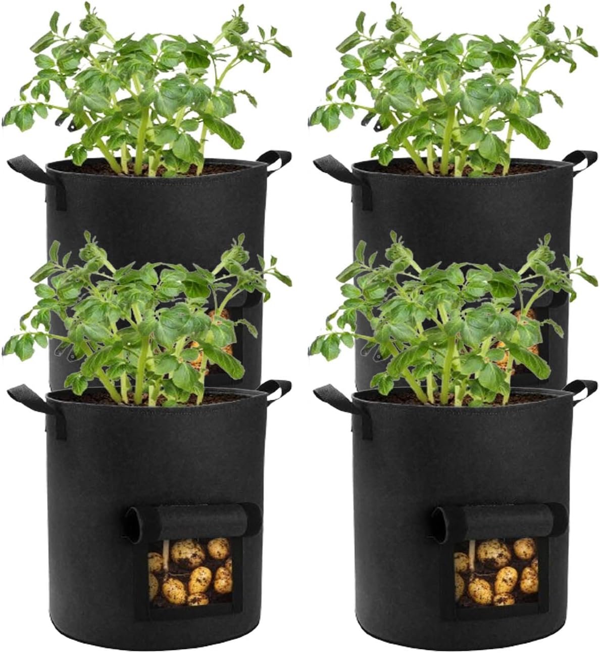 4 Pack 10 Gallon Potato Grow Bags with Flap and Handles, Heavy Duty Fabric Pots for Planting Potato,Carrots