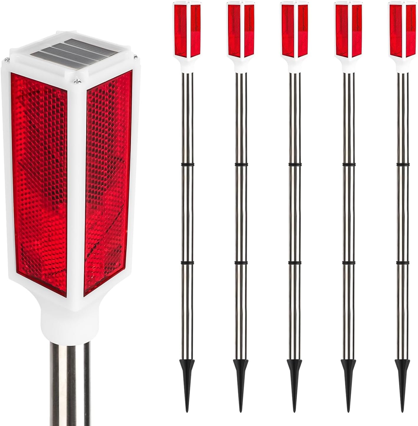 5 PCS Solar Driveway Markers, Solar Powered Reflective Road Stakes, Red