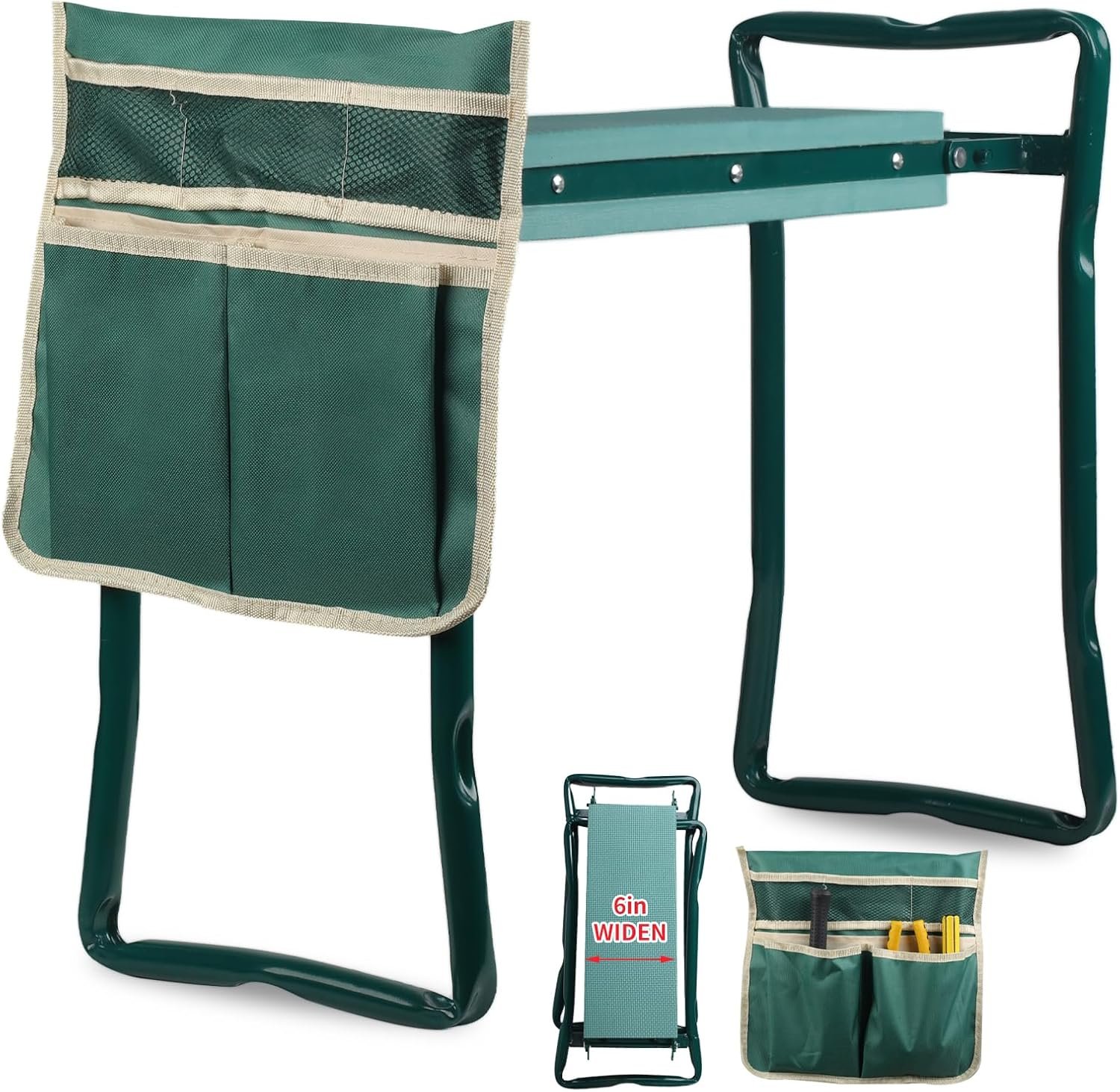 Portable Foldable Garden Kneeler and Seat with Tool Pouch & EVA Pad
