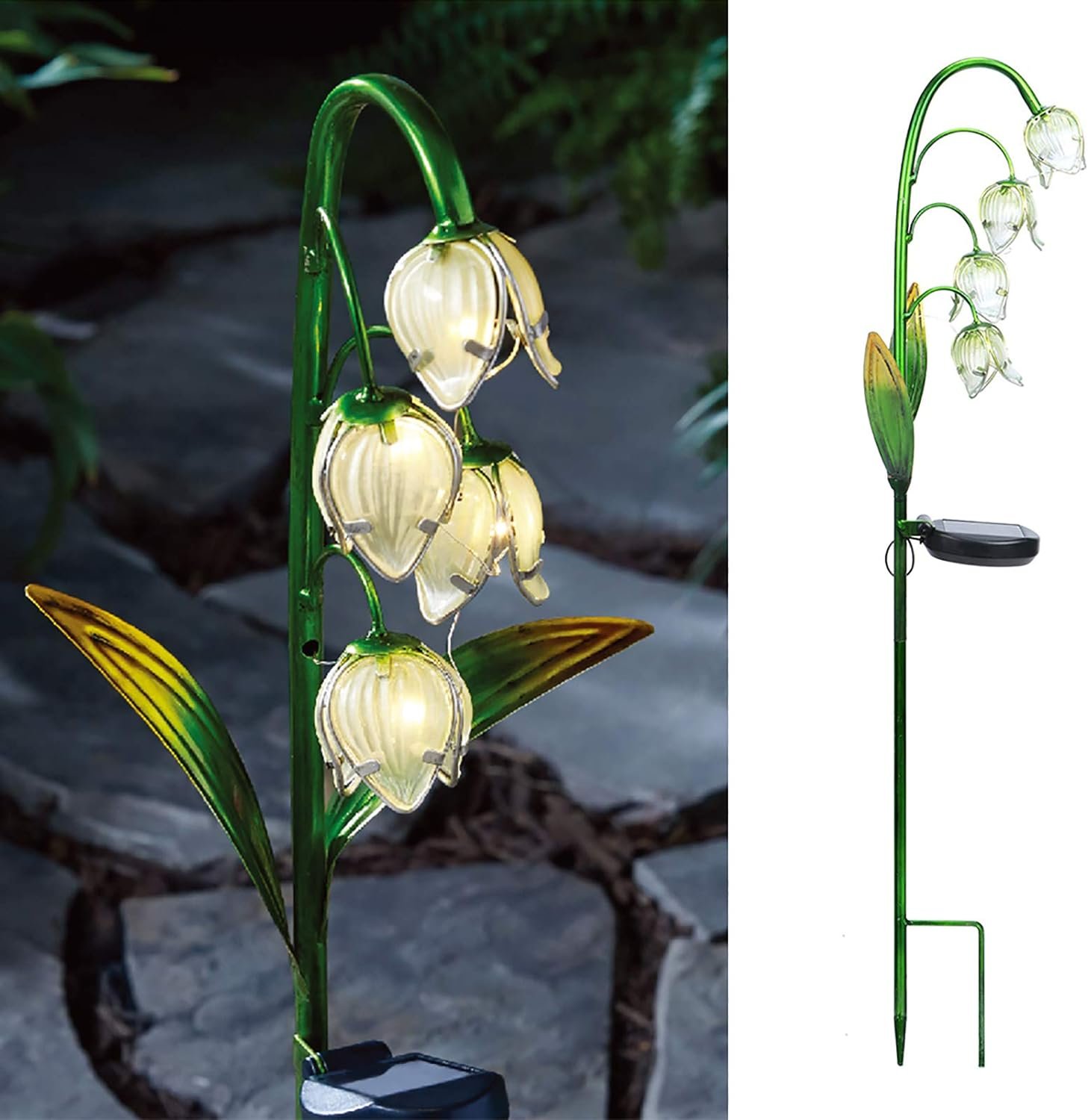 VCUTEKA Outdoor Solar Garden Light, Lily of the Valley Glass Flower Decor
