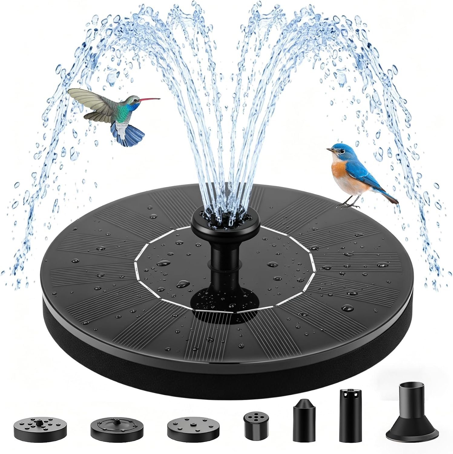 Floating Solar Fountain Pump, Upgrade 1.5W Solar Powered Water Pump with 6 Spray Nozzles & 4 Fixed Pipes, Solar Fountain for Bird Bath, Garden Pond, Pool, Outdoor