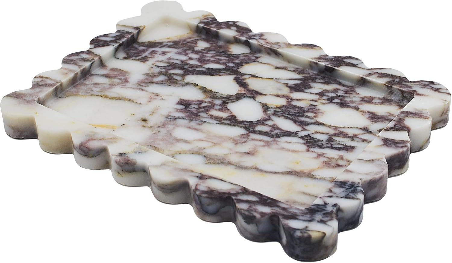 YMXYJM Genuine Calacatta Viola Scalloped Marble Tray, Real Natural Marble Stone Tray, Luxury Decorative Trays for Bathroom, Dresser, Vanity, Kitchen, Home Decor, 10.6″ x 8″, Calacatta Viola Purple