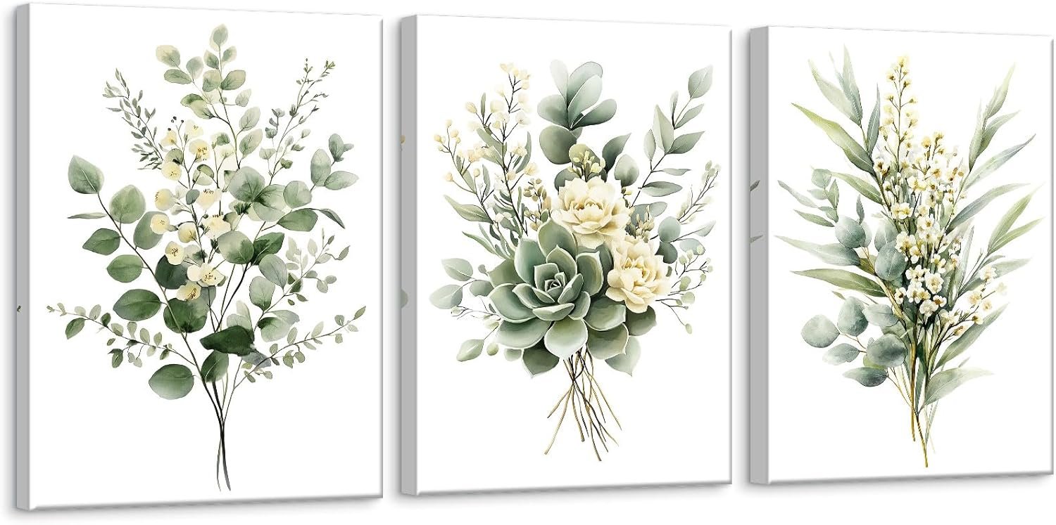 Zessonic Sage Green Botanical Modern Watercolor Wall Art, 12″x16″x3 Framed
