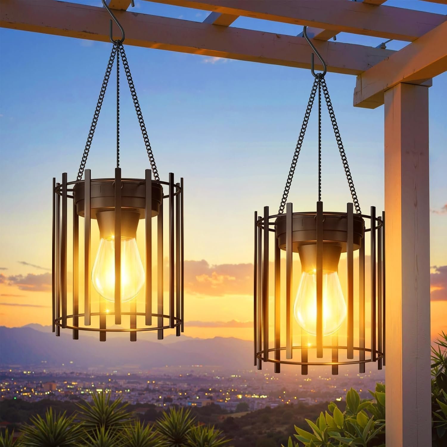 KOOPER Hanging Solar Lanterns Outdoor 2 Pack, Metal Waterproof Solar Lights