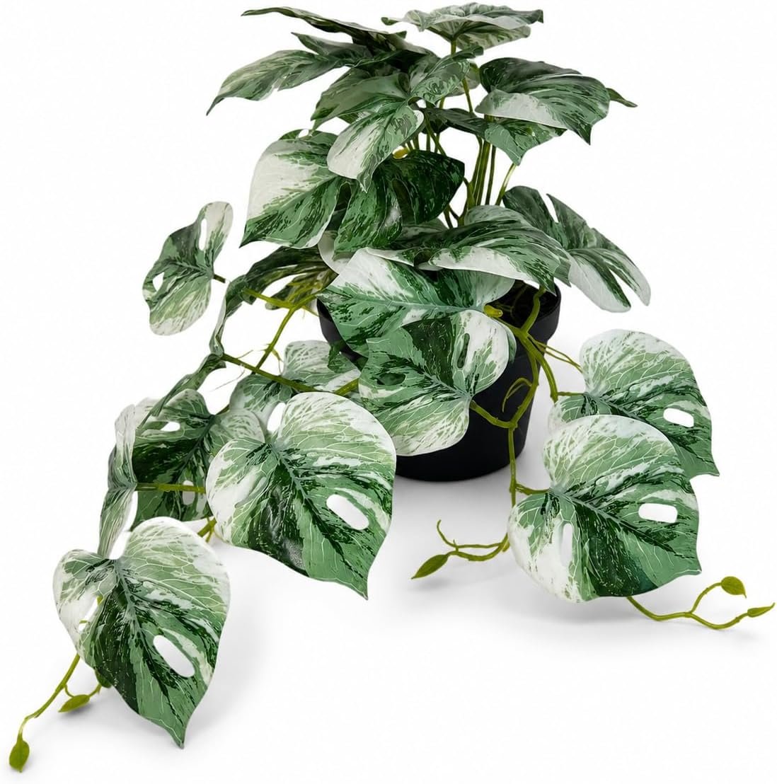 Artificial Monstera Plant, 20” Fake Hanging Plants in Black Pot