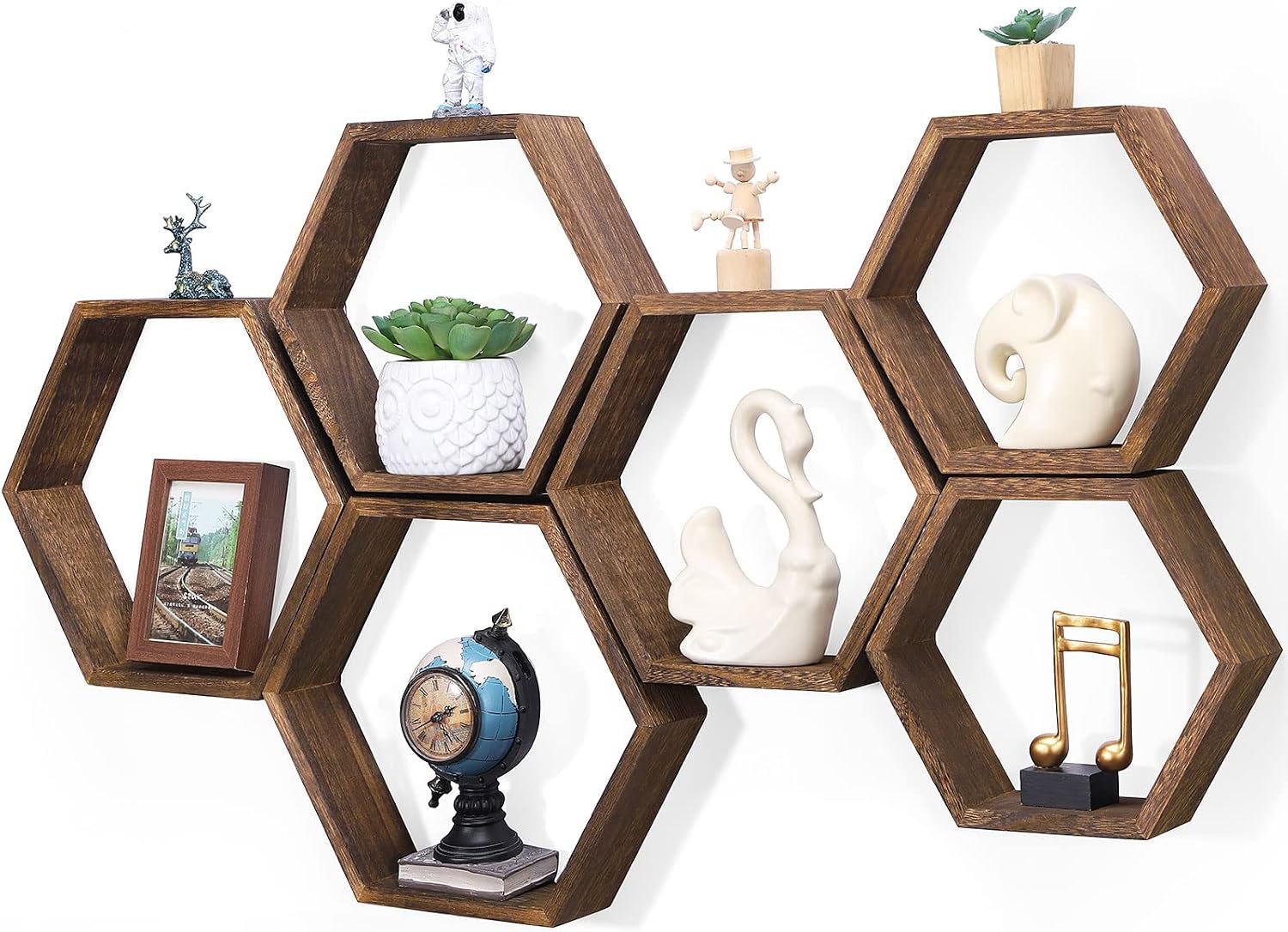 NOVIMANGO Honeycomb Floating Shelves Set of 6, Hexagon Floating Shelves