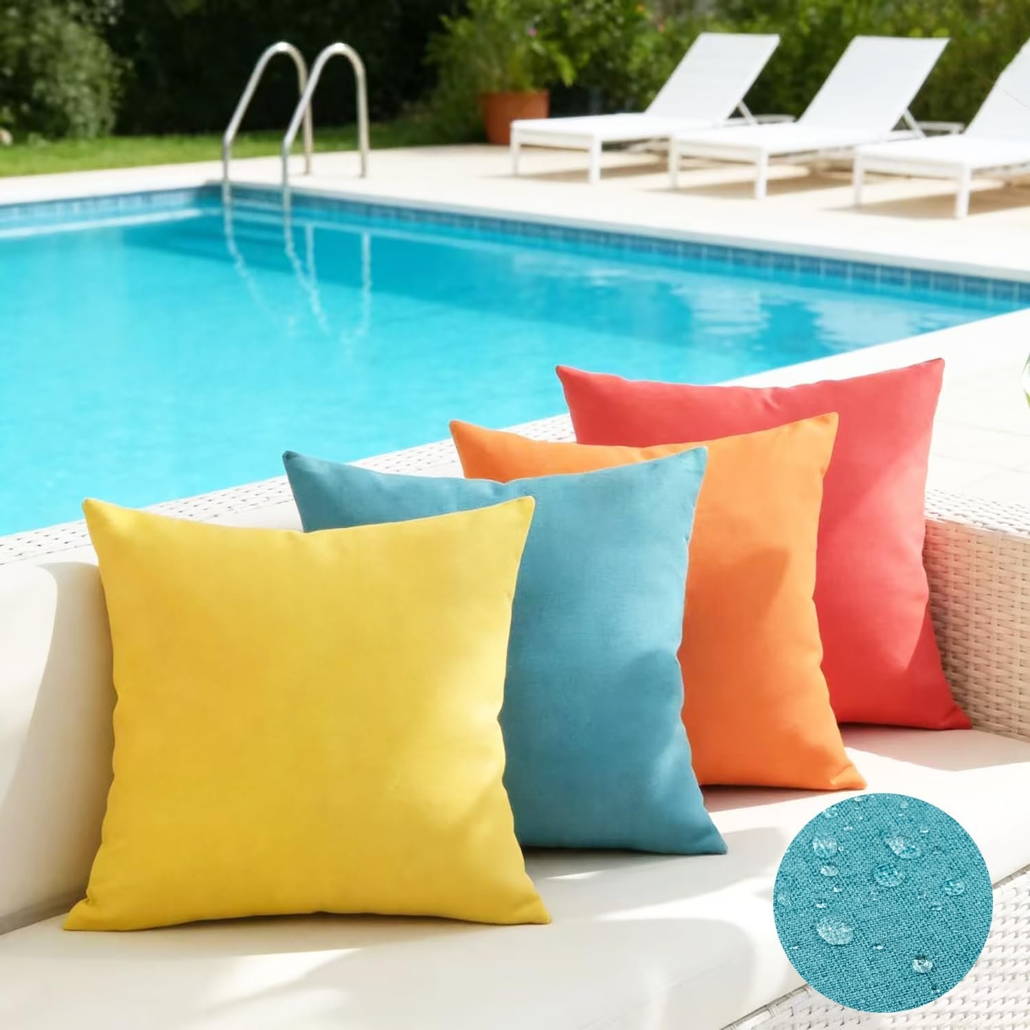 JOJUSIS 4 Pack Outdoor Throw Pillow Covers, Red/Turquoise, 18×18 Inch