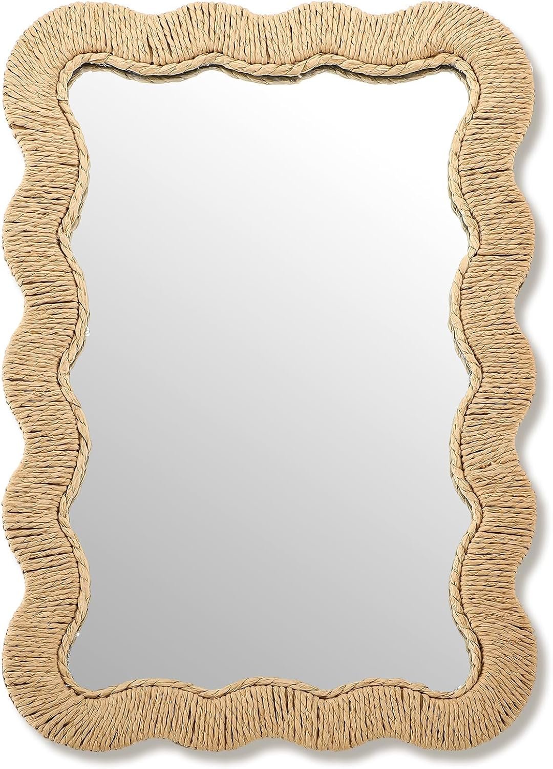 Junkin Boho Rattan Mirror for Bathroom, Rectangle, 10.4 x 15.8 in