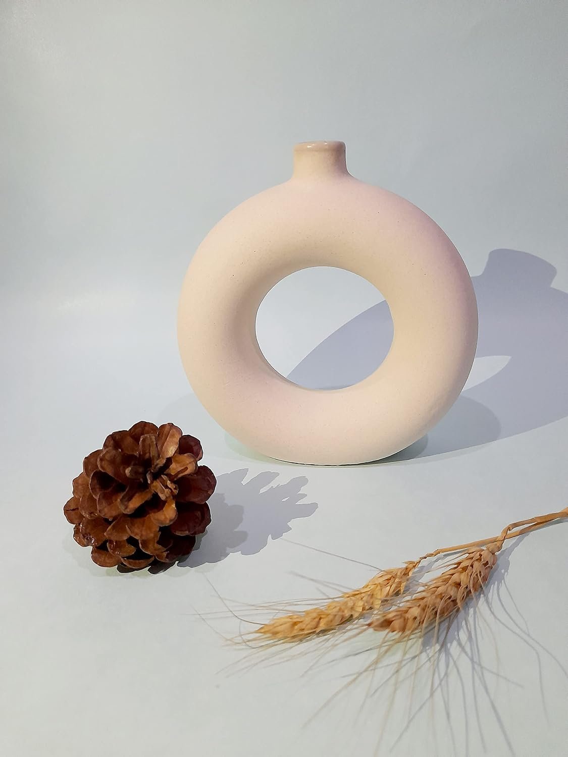 Donut Vase Pot Off White Ceramic Decorative Handcrafted Round Shaped for Home Decor, Center Table, Bedroom Side Corner, Living Room Decoration,and Gift, 6 Inches
