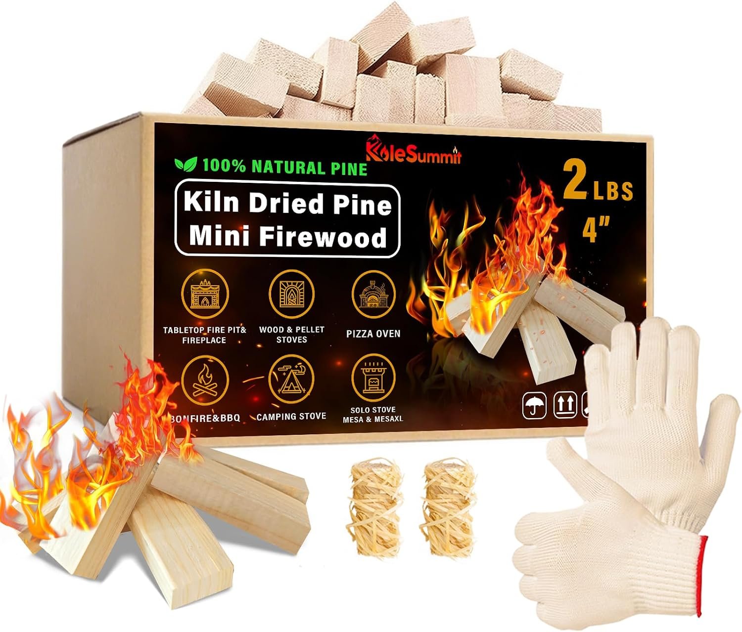 Mini Firewood 4 Inch Kiln Dried Pine for Tabletop Fire Pit 2 lb