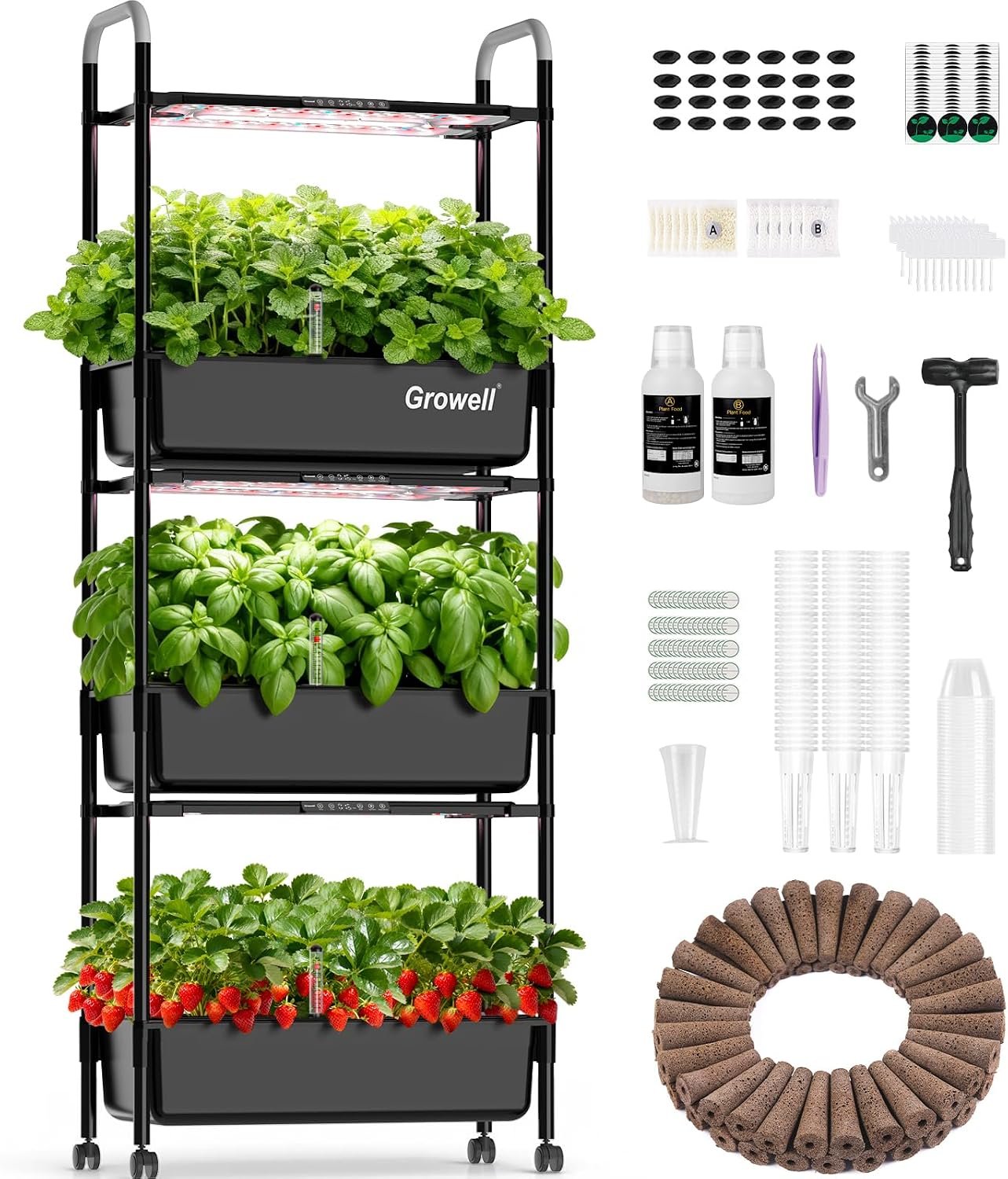 Growell Hydroponics Growing System Kit, 81 Pods Vertical Indoor Herb Garden with Smart LED Grow Light, Auto Circulating Water Pump Each Tier, 42L Hydroponic Gardening Systems for Ideal Gifts (Black)