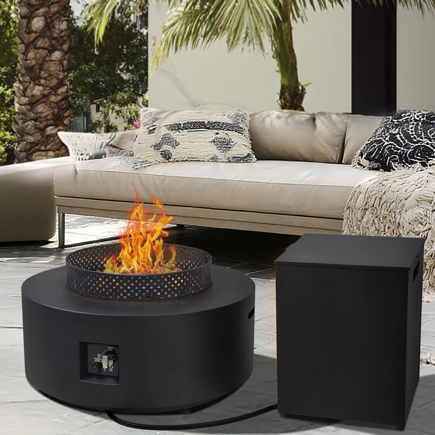 32 inch Round Propane Fire Pit Table 65,000 BTU Outdoor Fire Pit Table