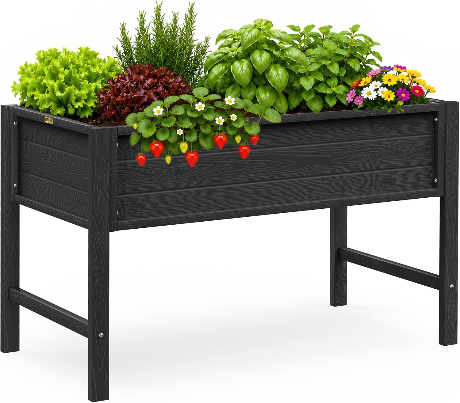 YEFU 48″ Raised Garden Bed with Legs, HIPS Outdoor Garden Bed, Black