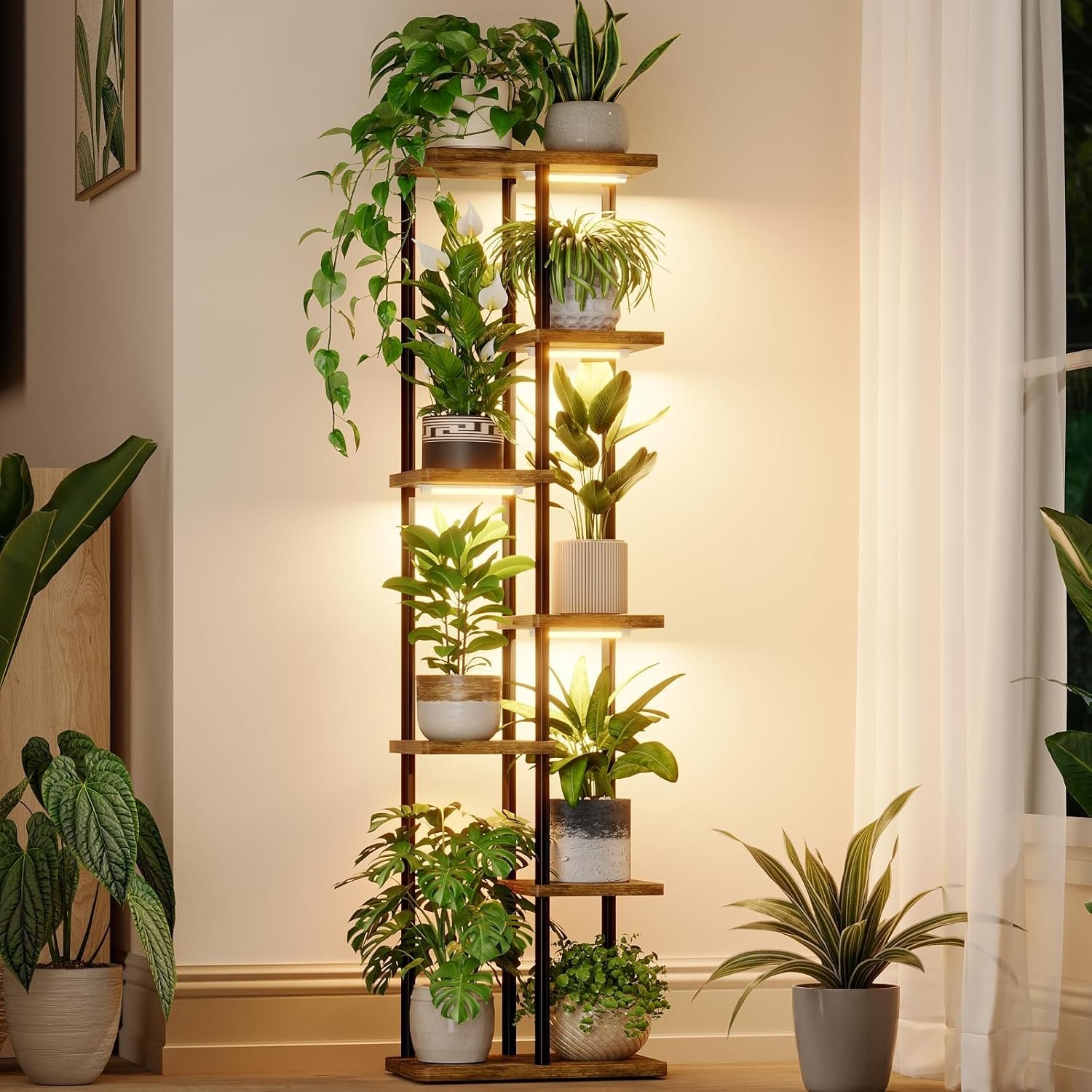Bamworld Plant Stand with Grow Light for Indoor Plants Corner 7 Tier
