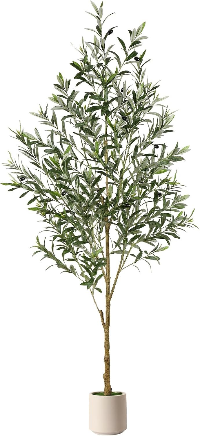 Alupssuc 6FT Faux Olive Tree with Fruits White Pot, Indoor Home Decor