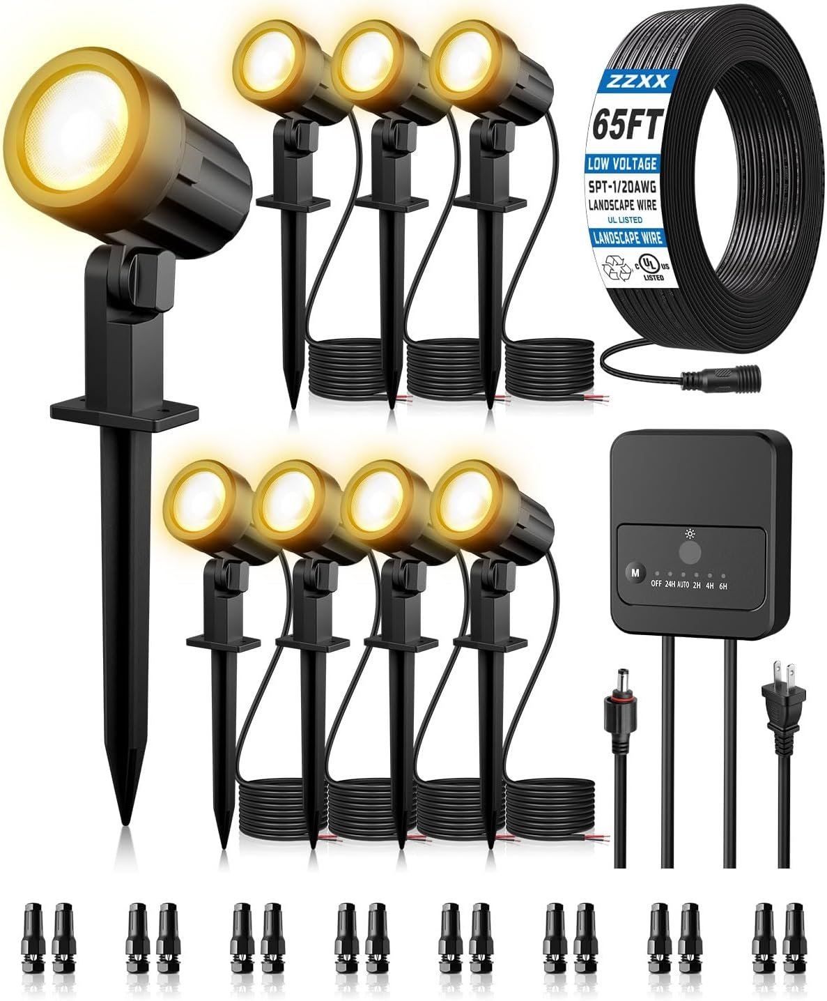 ZZXX All-in-One Low Voltage Landscape Lighting Kit Dusk to Dawn, 8-Pack