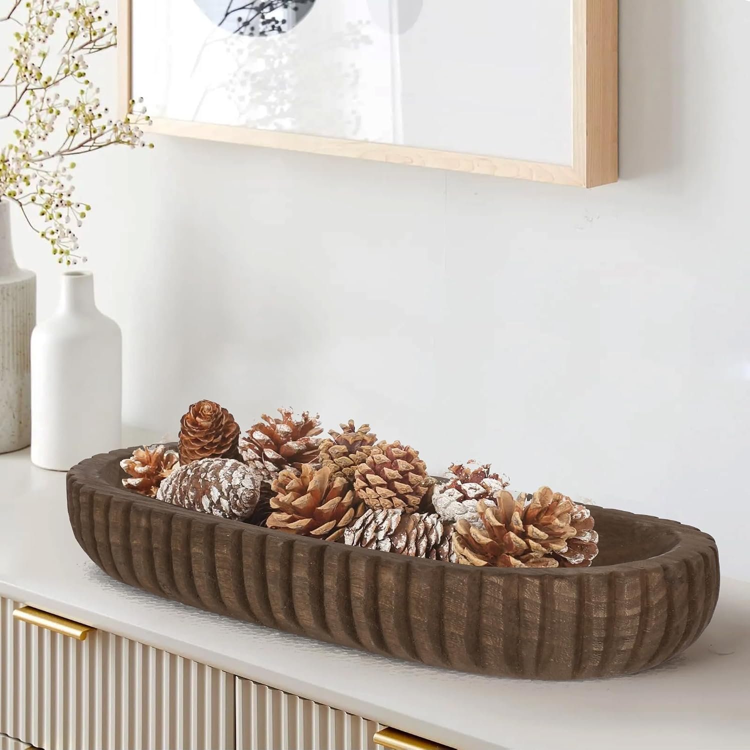 Oakrain Wooden Decorative Bowl for Home Decor, 16″ Rustic Dough Bowl
