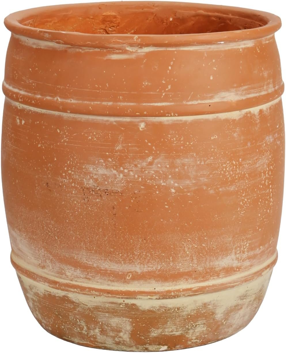 11″H x 9.5″ Dia Aged Terracotta Clay Planter Pot with Drainage Hole, Rustic Farmhouse Style Flower Pot with Distressed Finish, Vintage Decorative Planter for Indoor Outdoor Garden, Patio, Porch