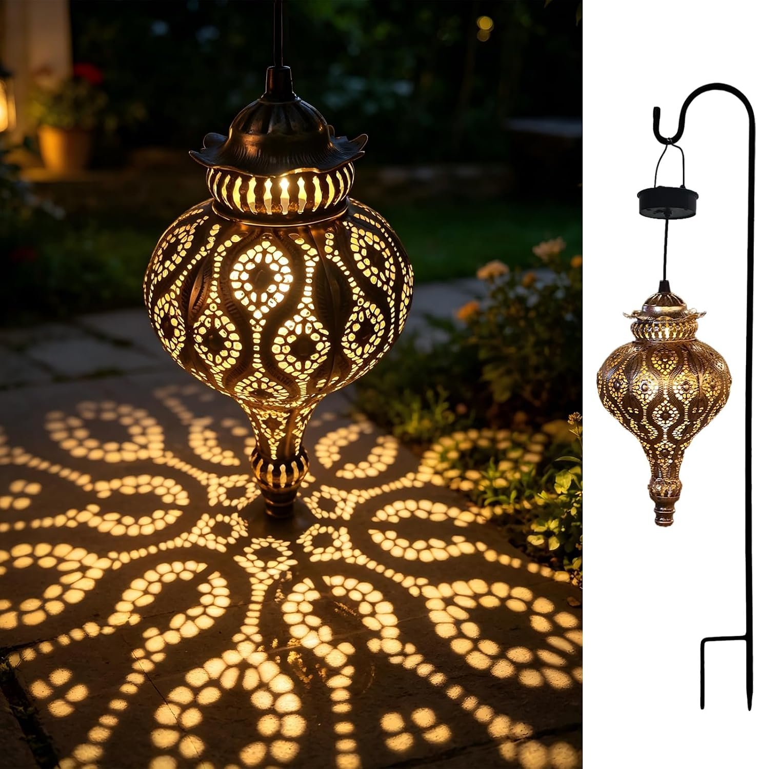 Moroccan Solar Lanterns Outdoor Waterproof with Shepherds Hook Garden Decor