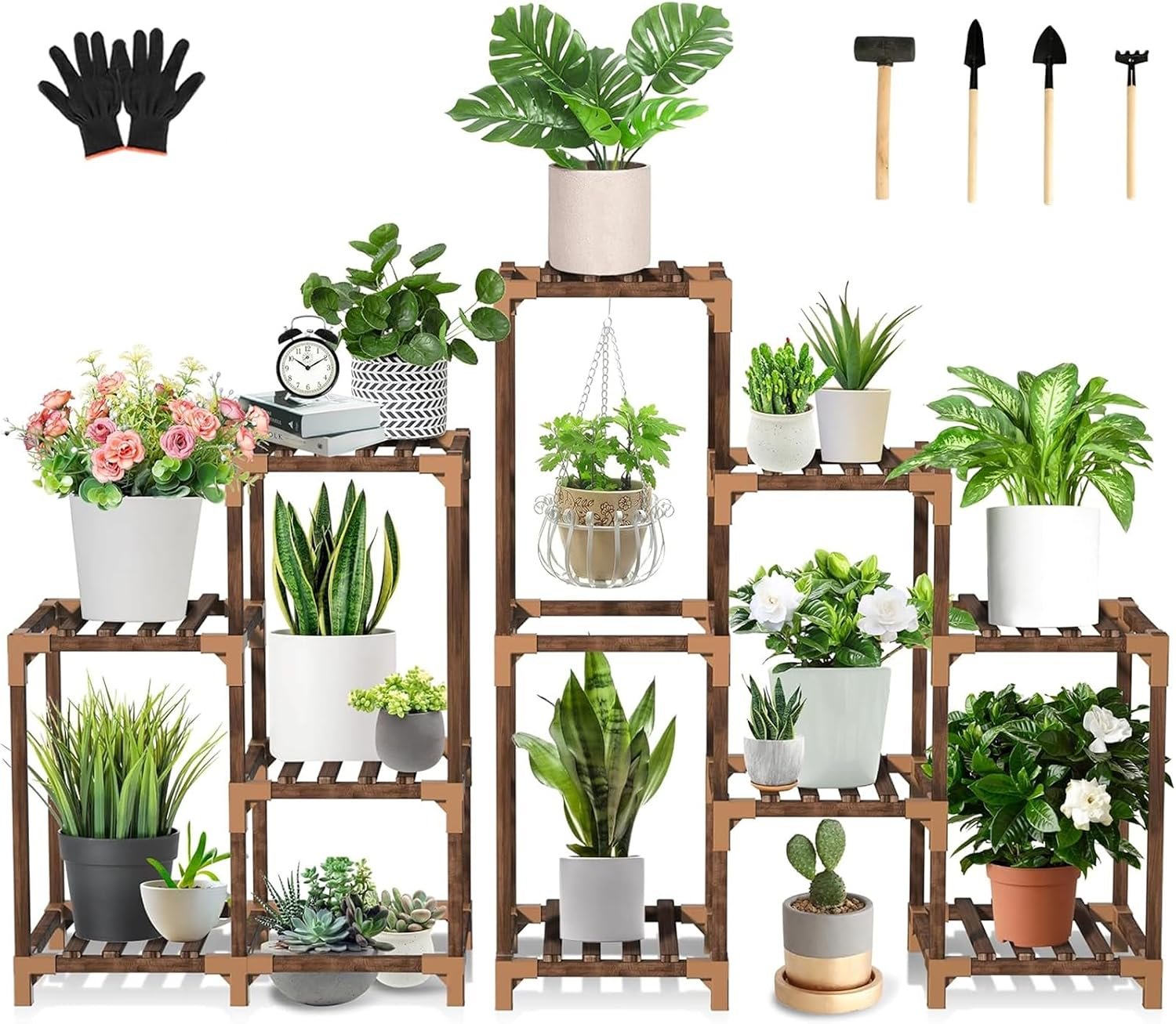 Uneedem Plant Stand Indoor Outdoor, 10 Tiered Plant Shelf Wood Plant Rack