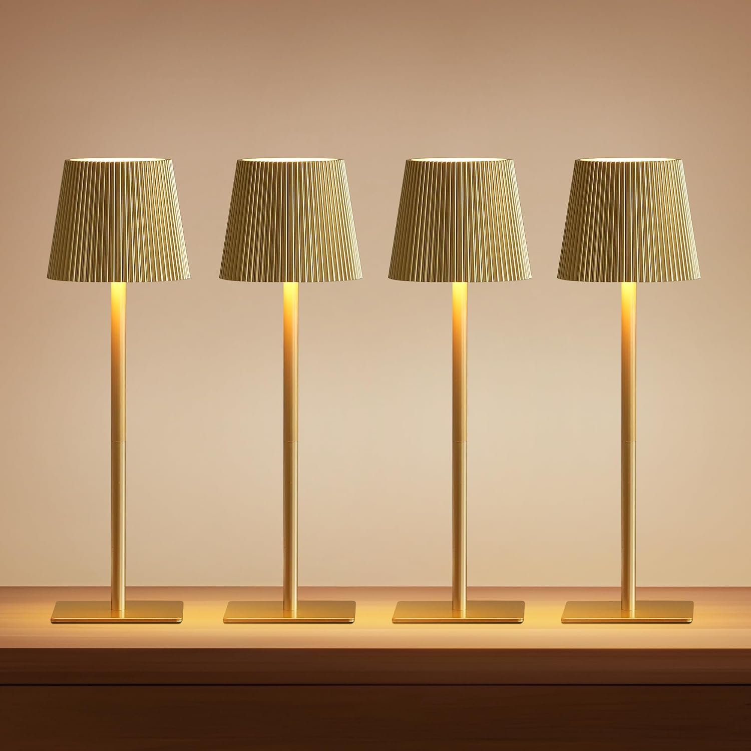 LUTEC 4 Pack Cordless Table Lamp,6000mAh Rechargeable Battery Operated Desk Lamp,Two Adjustable Heights,Waterproof, Touch Control & 3 Color Stepless Dimming for Restaurant/Bedroom/Bars/Outdoor (Gold)