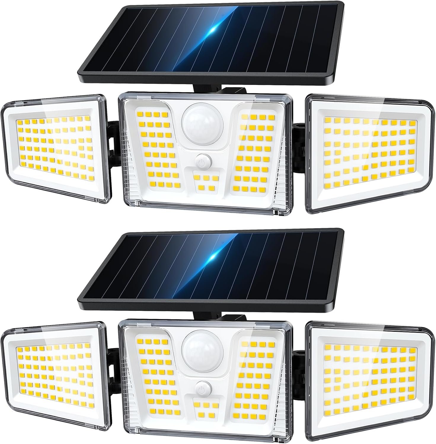 KOOPER Solar Flood Lights, 210 LED Motion Sensor Outdoor Lights, Solar Motion Lights Outdoor Waterproof, 3 Heads 300° Wide Angle Outdoor Security Lights for Yard Patio Garage Entryways, 2 Pack, Black