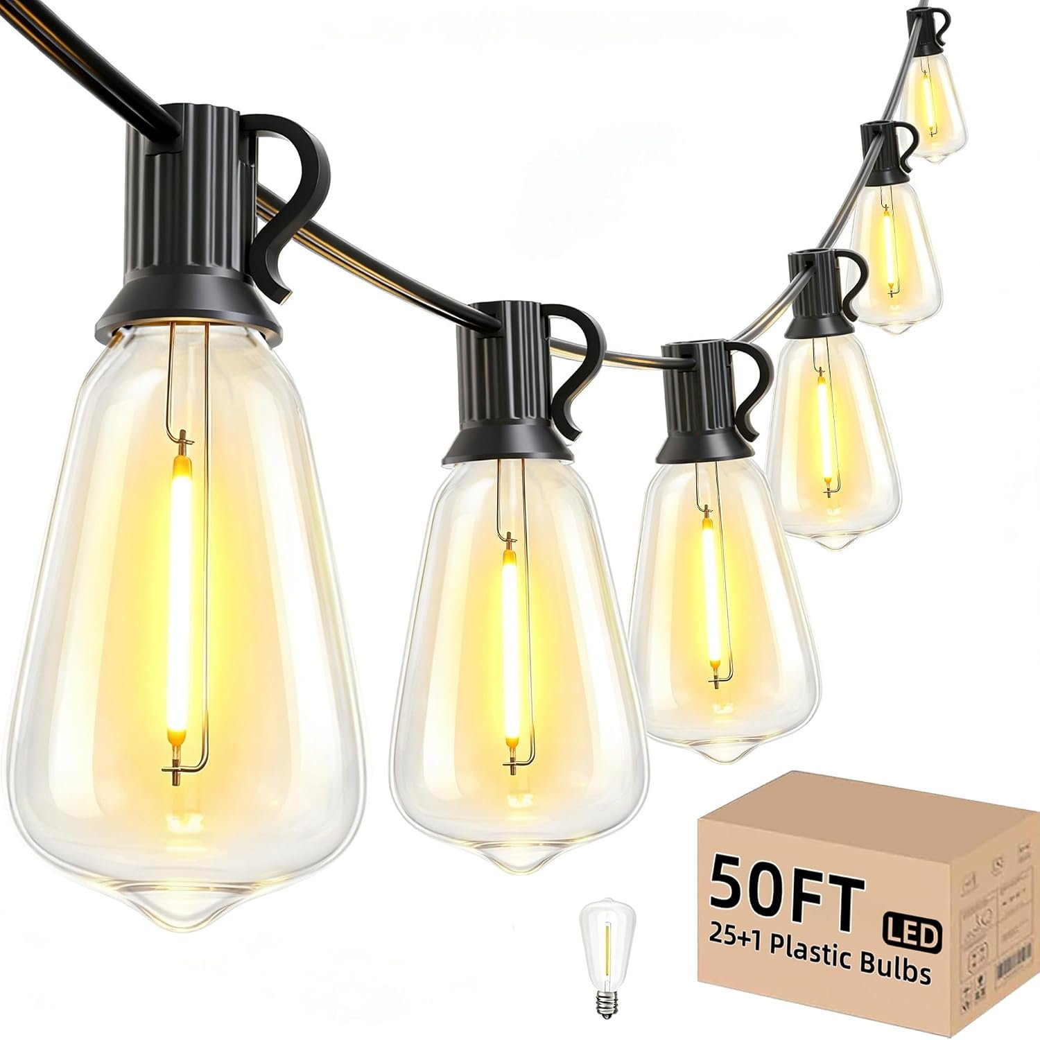 Svater 50 FT Outdoor String Lights LED, Patio Light Waterproof 26 Bulbs