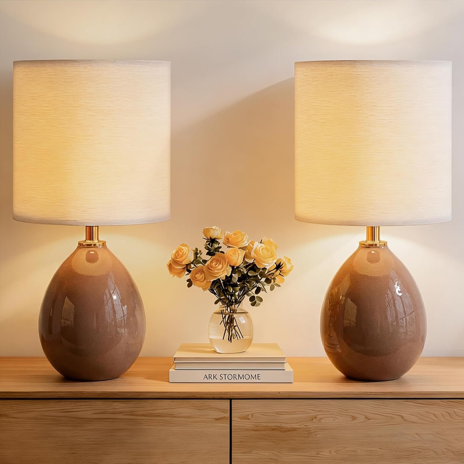 Dawnwake 17.7″ Ceramic Table Lamps Set of 2 for Living Room Bedroom, Coffee