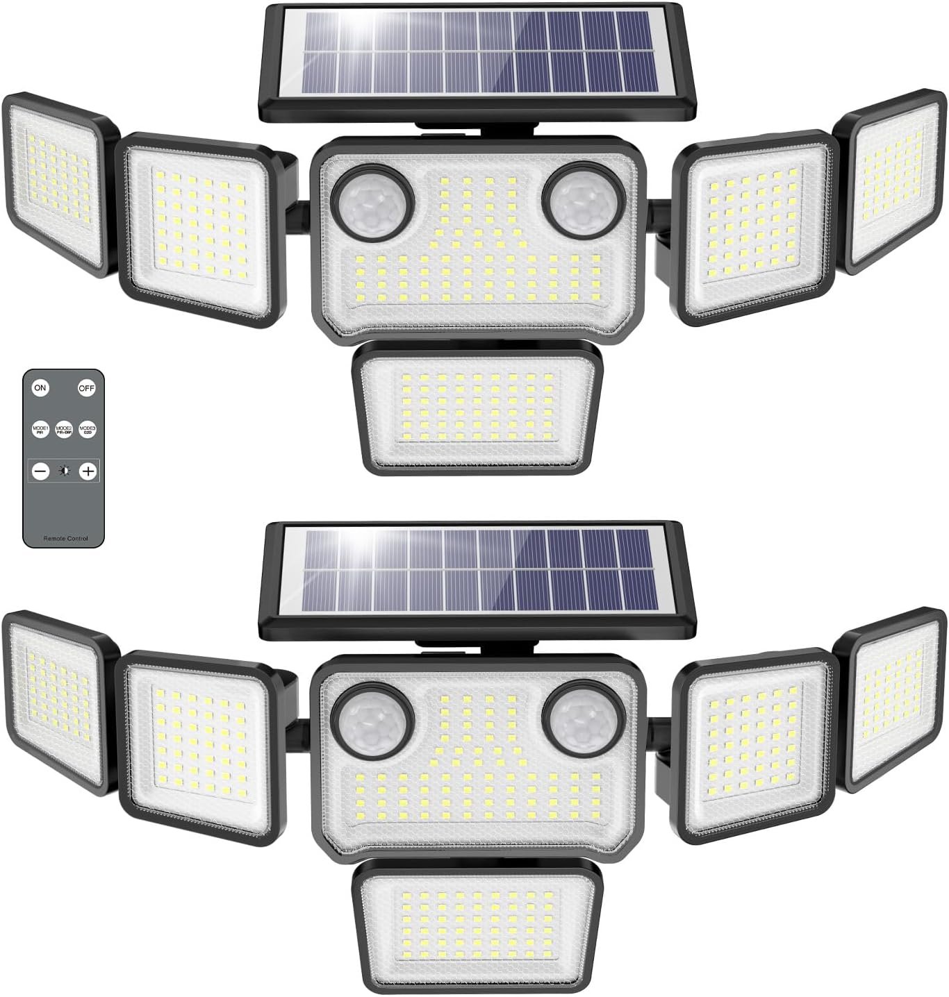Solar Lights Outdoor, 6000LM 284 LEDs Dual Motion Sensor Solar Flood Lights 6 Heads Security Wall Lights, IP65 Waterproof, Remote Control for Garden, Outside, Backyard, 2 Pack