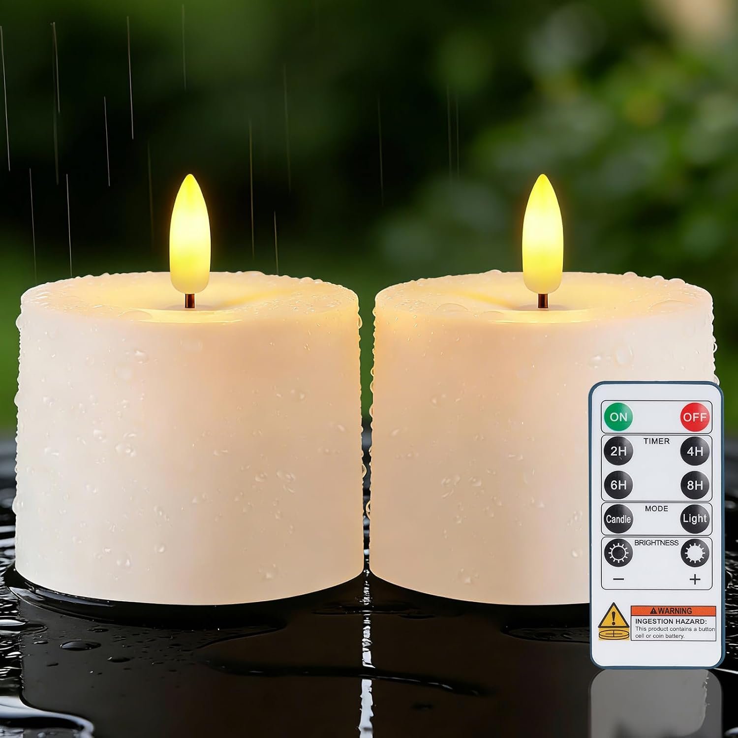 Raycare 3″x2.5″ Outdoor Waterproof Flameless Candles with Remote and Timer