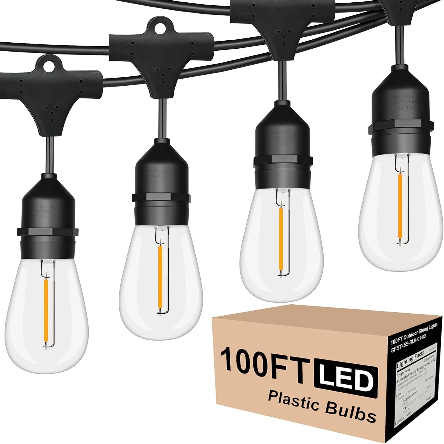 SUFEIMAS Outdoor String Lights Waterproof 100FT Commercial for Patio Market