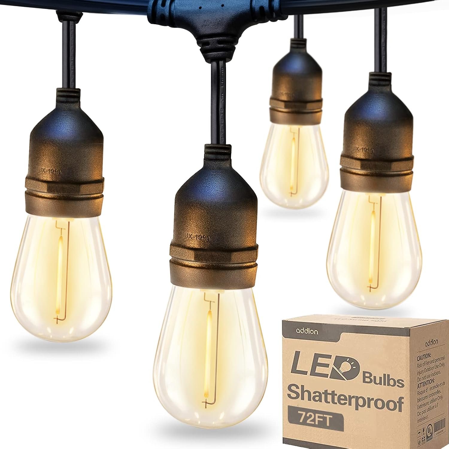 addlon LED Outdoor String Lights 72FT(36*2) Edison Vintage Weatherproof ETL