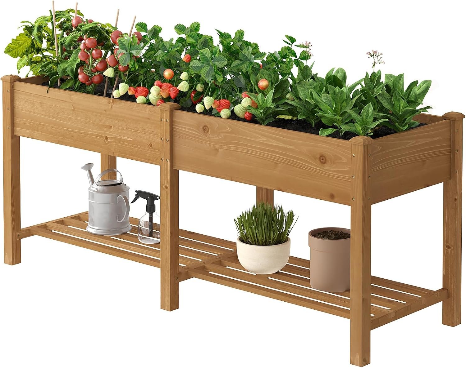 Raised Garden Bed Elevated Wood Planter Box with Shelf Garden Planter