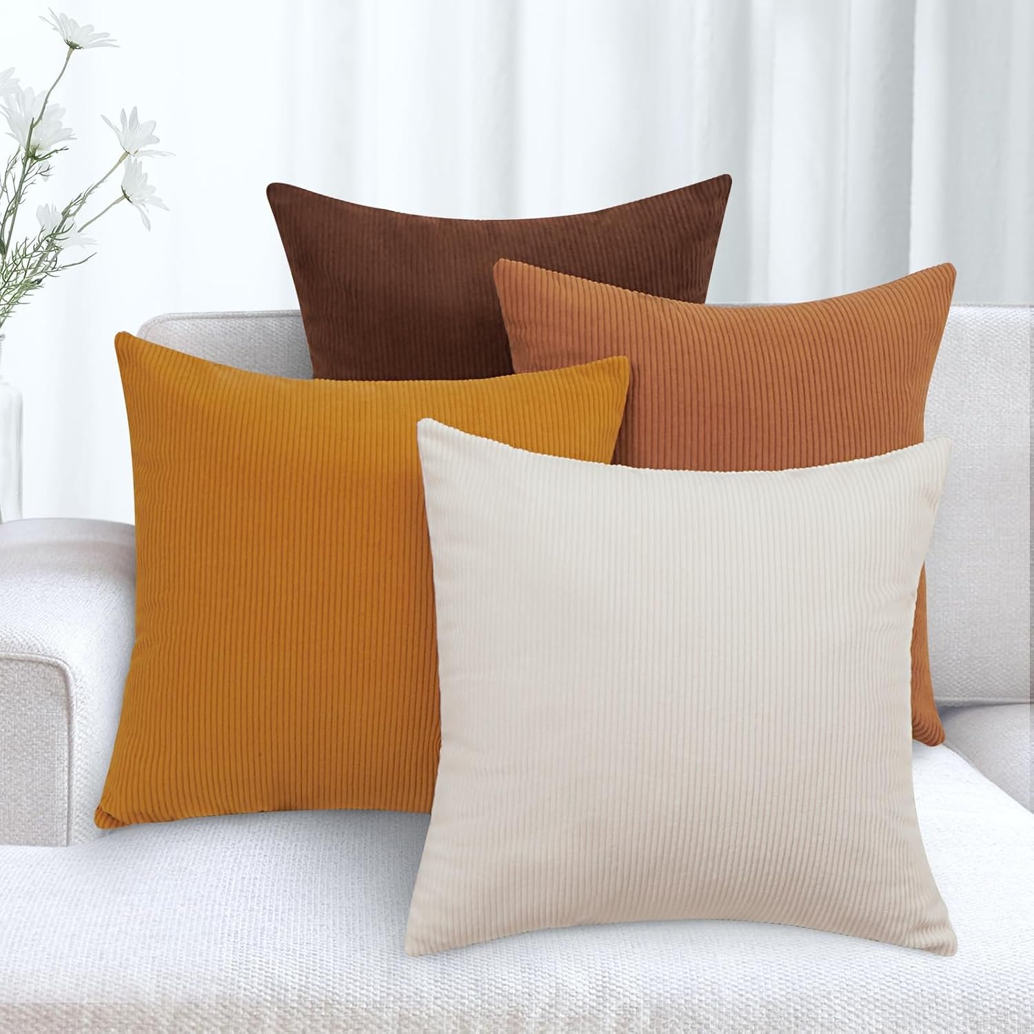 KENOBE Throw Pillow Covers, 18×18 Inch, Brown, 4 Pack