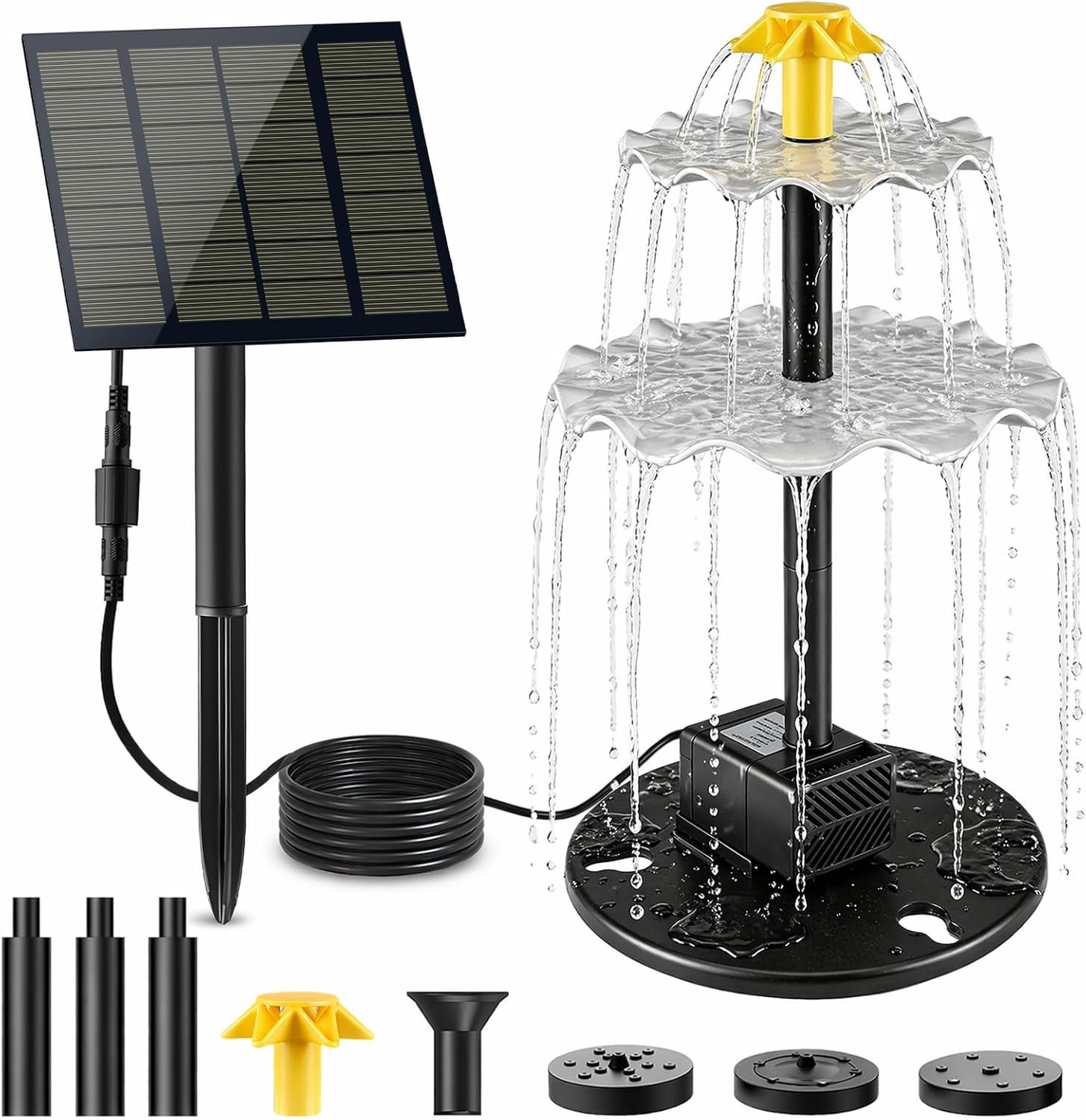 DDcafor Solar Water Fountain for Bird Bath Cascading Water Fountain 2.5W