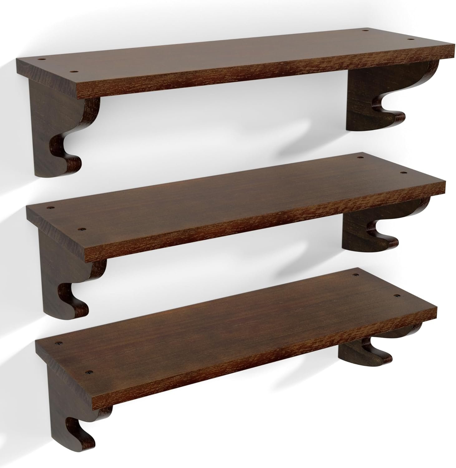 Alsonerbay 17-Inch Wood Floating Shelves for Wall 3-Pack, Light Walnut