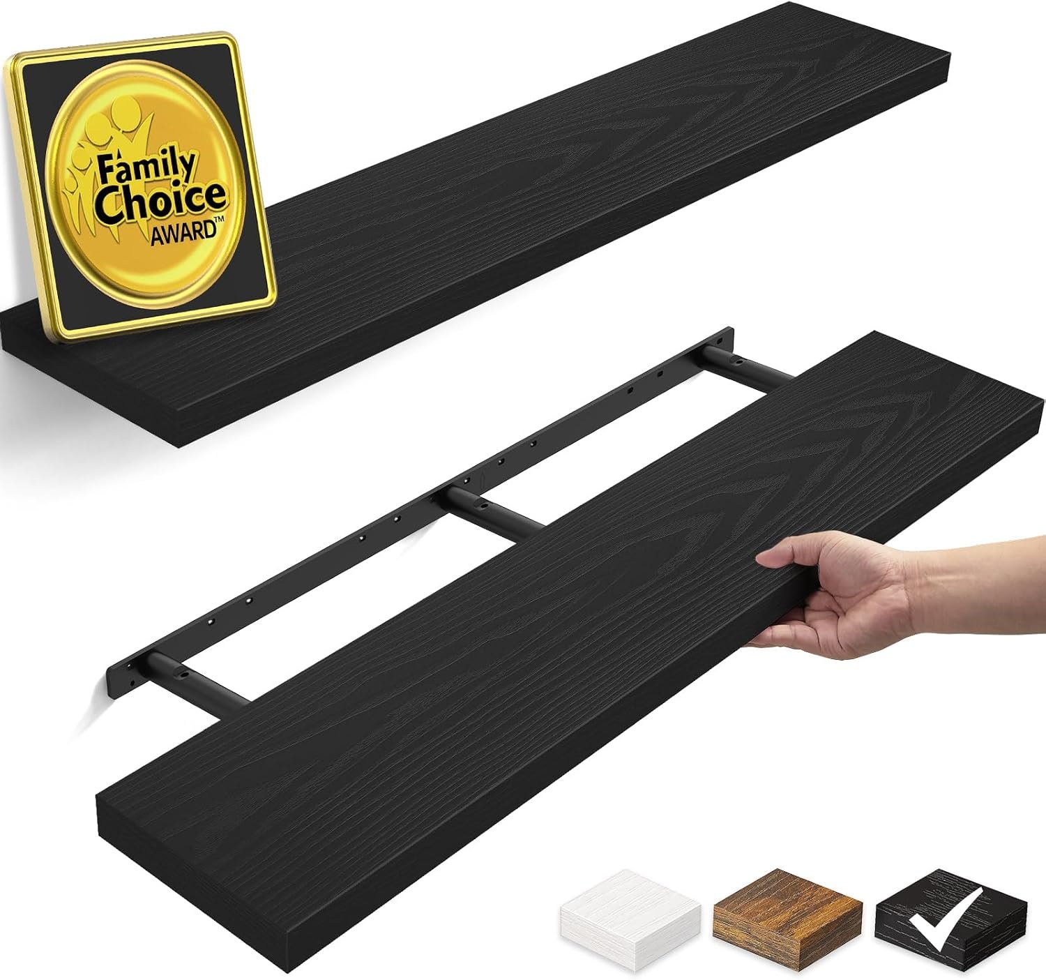 BAYKA Black Floating Shelves 47.2in, Set of 2, Wall Mounted for Wall Decor