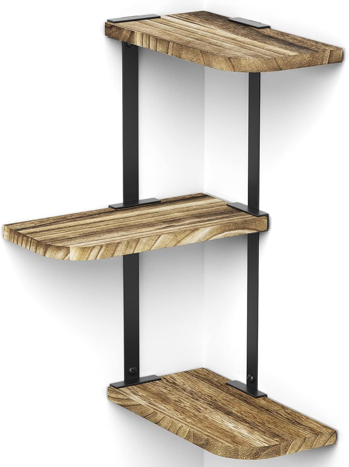 Love-KANKEI Corner Wall Shelf,3-Tier,Solid Wood,17″ Tall,Carbonized Black