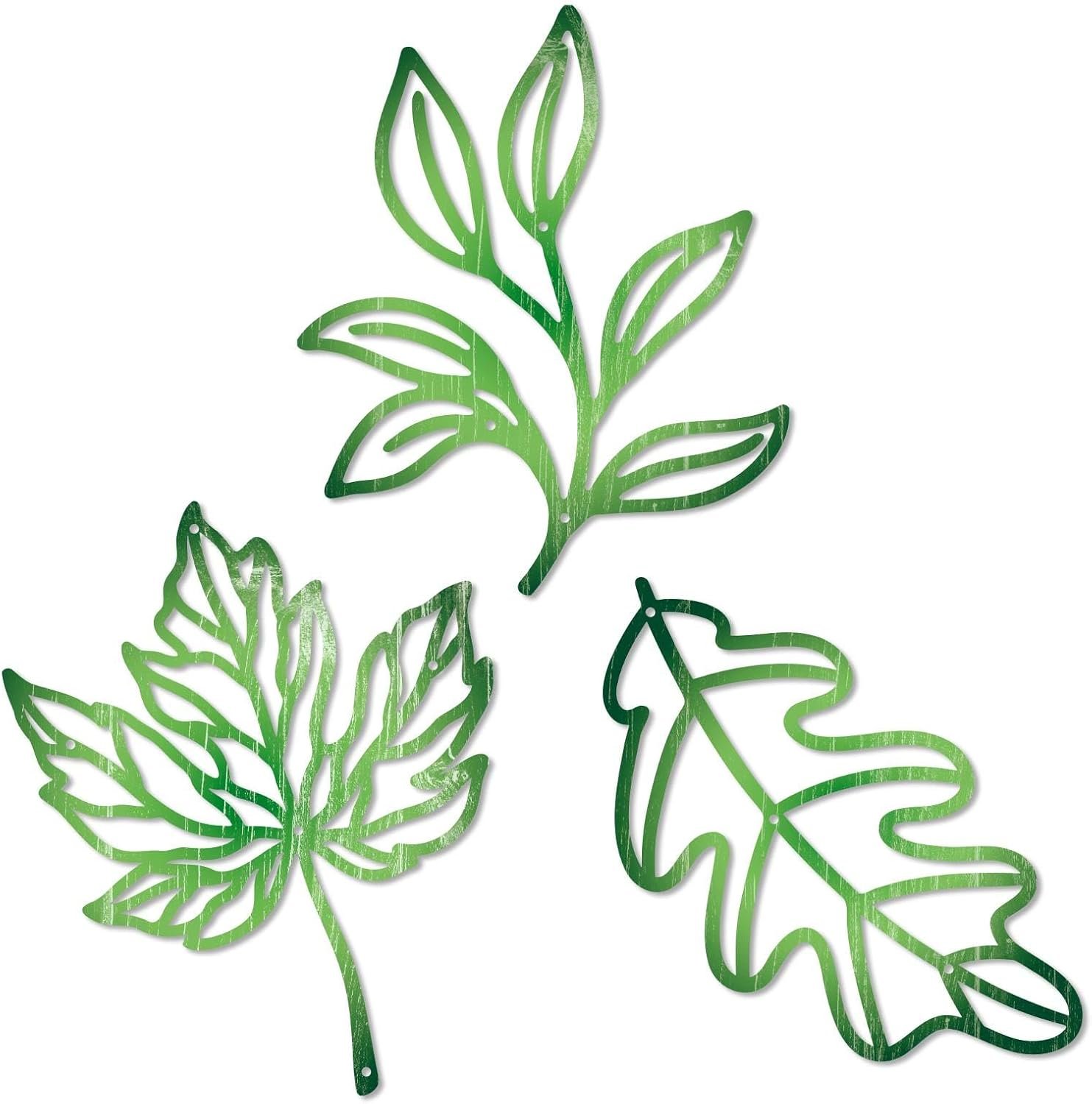 Putuo Decor 3Pcs Leaf Wall Art Metal Botanical Wall Decor, Tropical Nature-Inspired Wall Plant Decor for Living Room, Bedroom, Bathroom, Home Decor(Green)