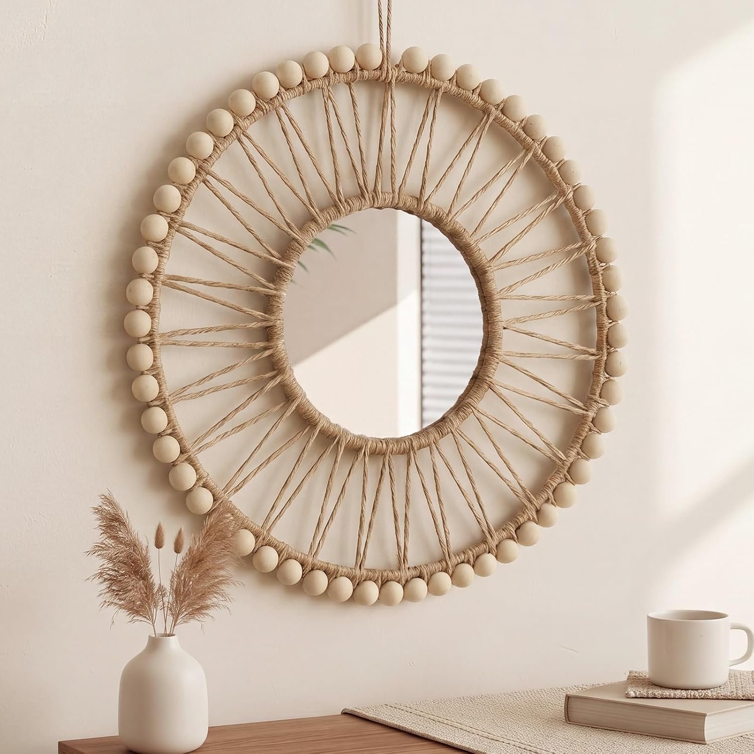 RattanView Boho Wall Mirror 12.8″ Round Mirror for Wall Decor