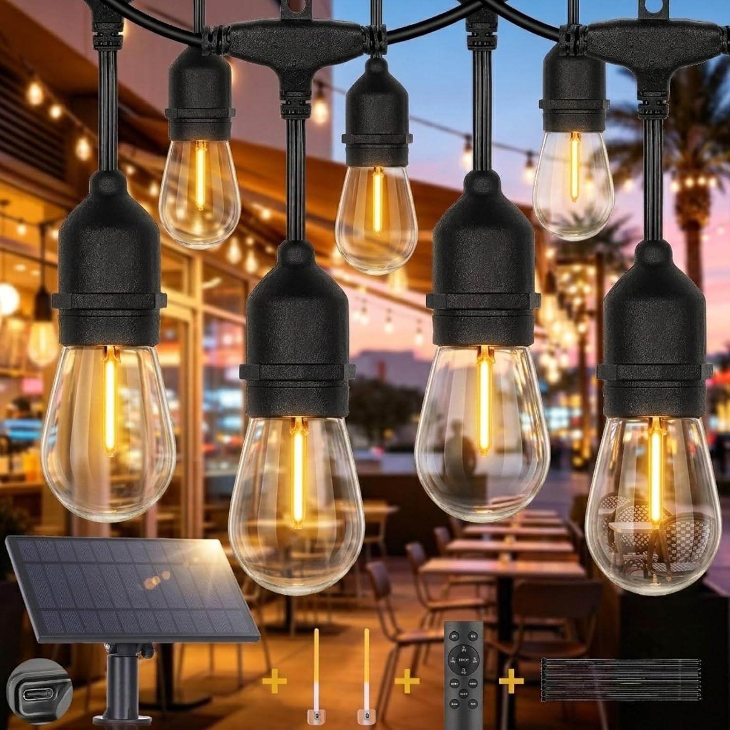 ZJOJO Solar String Lights Outdoor Waterproof 100FT Edison String Lights
