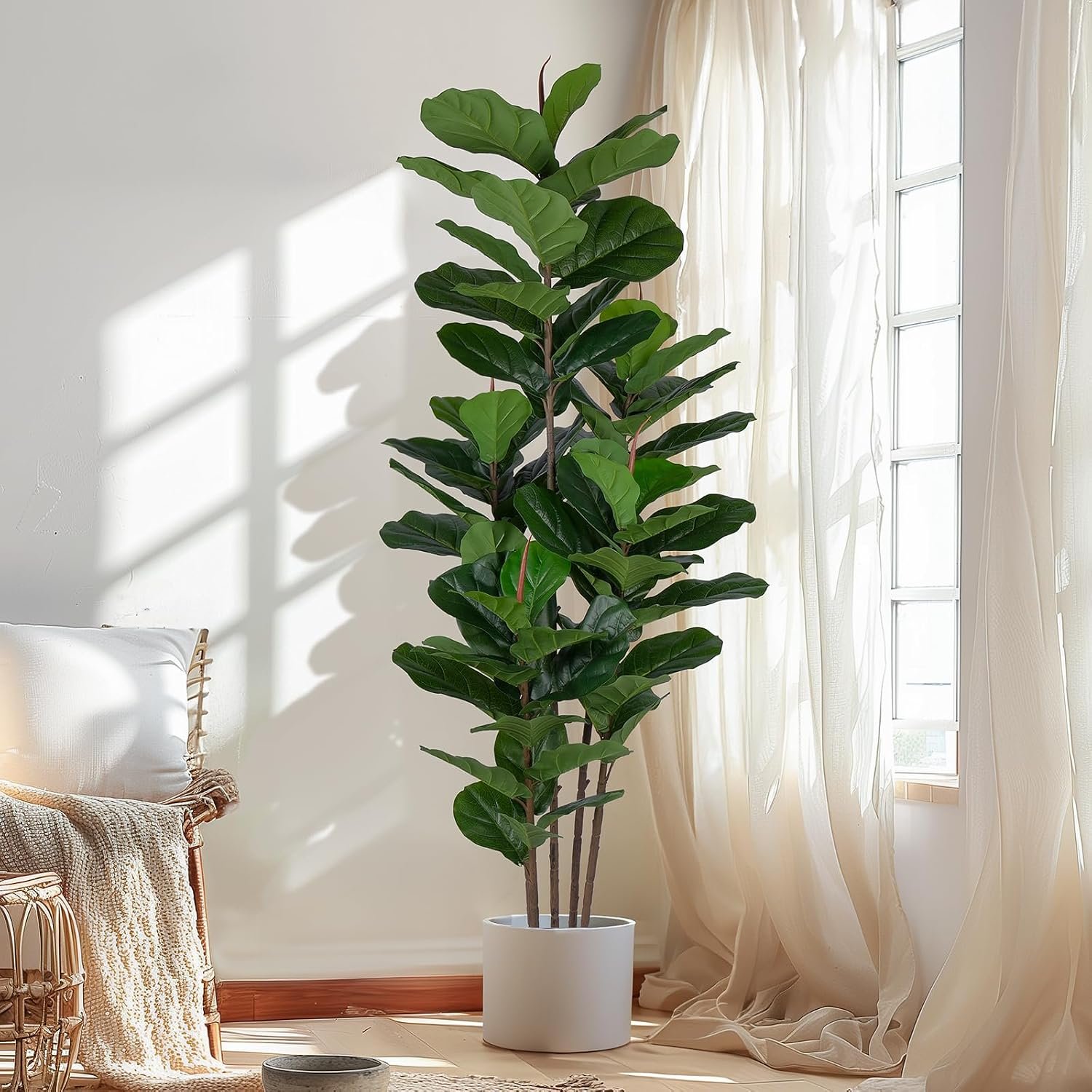 Yepdin Faux Fiddle Leaf Fig Tree 6 FT – Artificial Ficus Tree with Tall Artificial Plants Large 69 Fiddle Leaves – Lifelike Fake Trees for Home Decor Living Room Indoor Outdoor