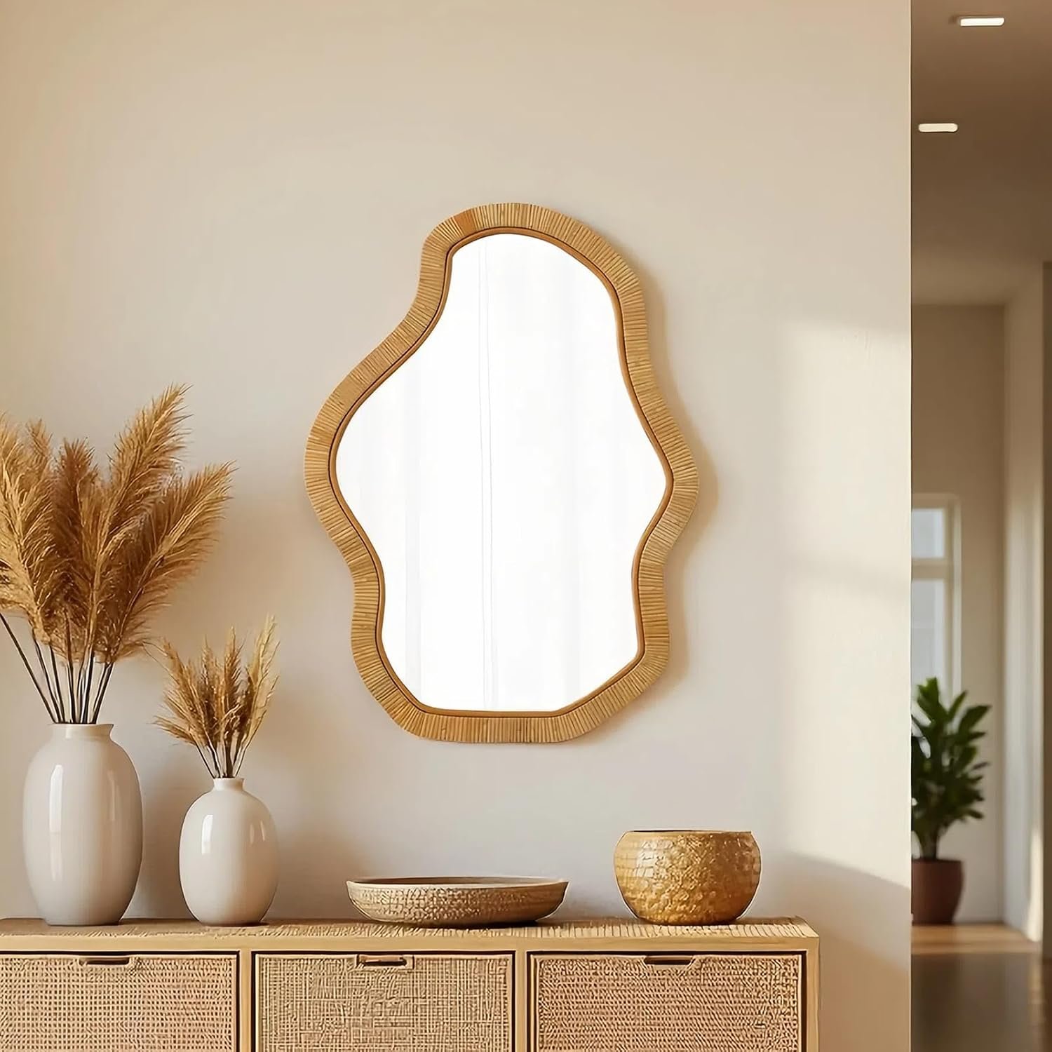 Asymmetrical Mirror 22 X 30 Inch, Handmade Wicker